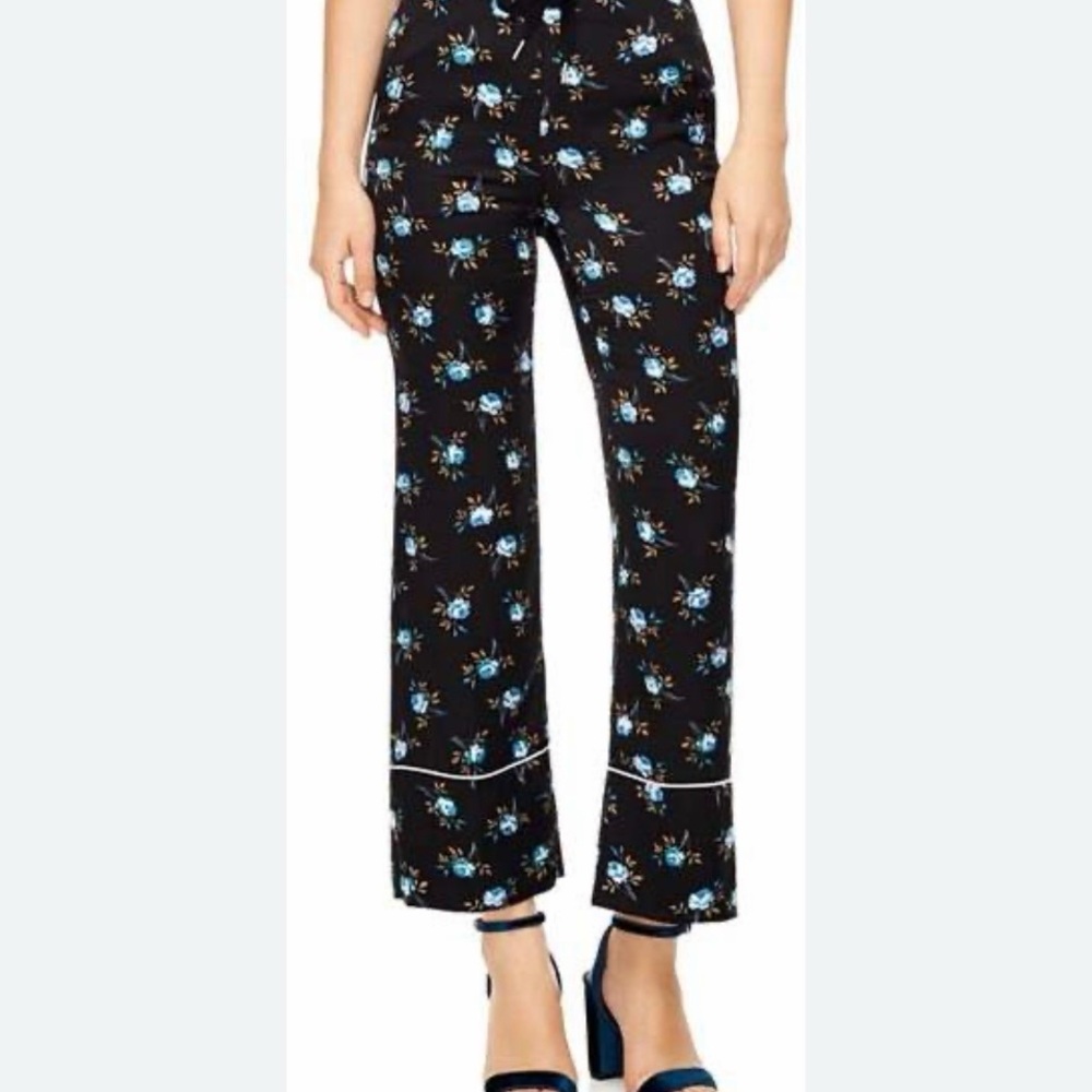 Sandro black floral satin drawstring lounge pants
